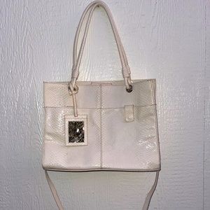 Wilson Leather Snake Skin Patent Leather cream Tote Bag